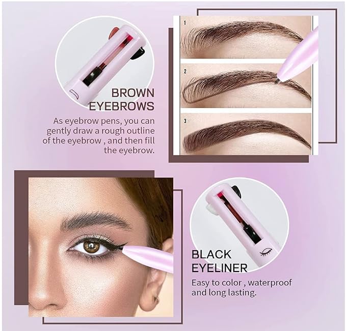 4-in-1 Makeup Pen | Waterproof Eyebrow Eyeliner Lip Liner Highlighter | Long Lasting Vegan | UAE KSA