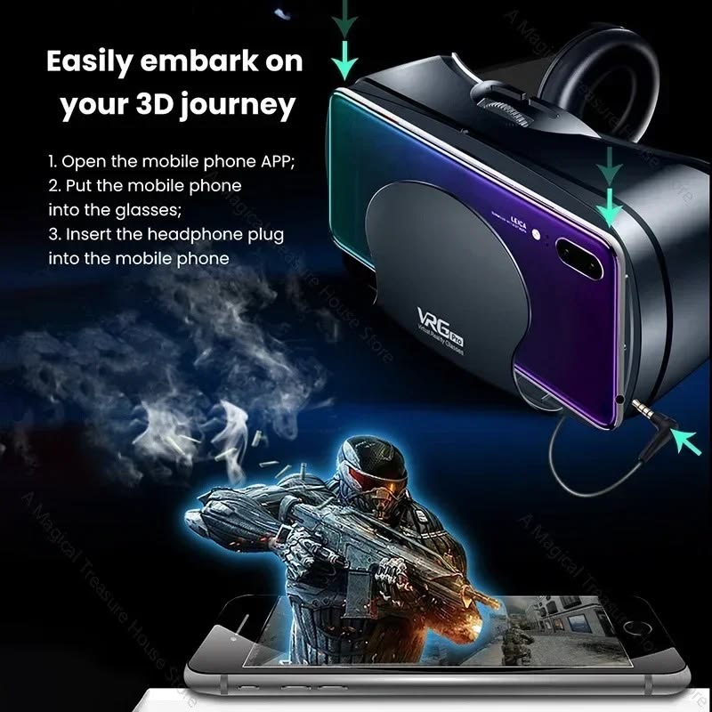 VRG Pro 3D VR Headset – Full-Screen Wide-Angle Virtual Reality Glasses for 5–7”