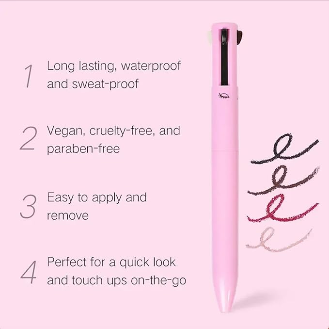 4-in-1 Makeup Pen | Waterproof Eyebrow Eyeliner Lip Liner Highlighter | Long Lasting Vegan | UAE KSA