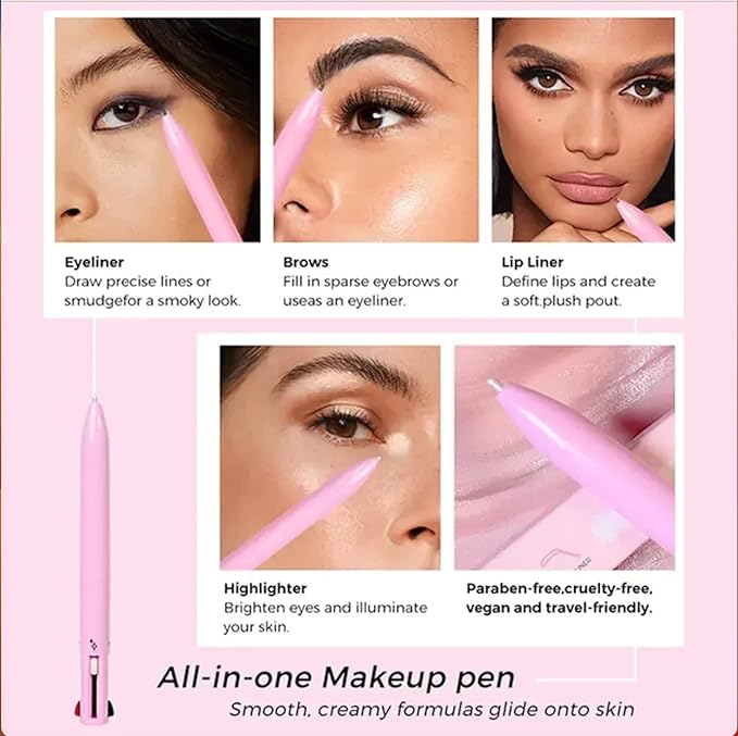 4-in-1 Makeup Pen | Waterproof Eyebrow Eyeliner Lip Liner Highlighter | Long Lasting Vegan | UAE KSA