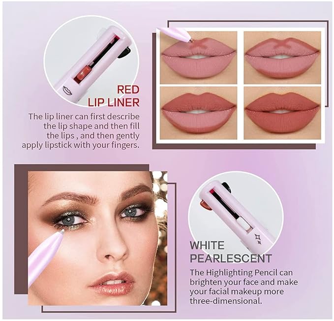 4-in-1 Makeup Pen | Waterproof Eyebrow Eyeliner Lip Liner Highlighter | Long Lasting Vegan | UAE KSA
